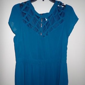 Short teal dress with rose gold zipper